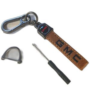 GMC Brown Leather Strap Keychain General Motors Fob 4 x 0.5 inches
